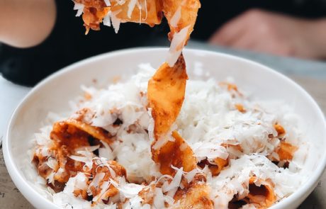 Bechamel bolognese with pappardelle fresh Italian pasta restaurant Aldgate