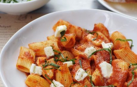 Tomato basil mozzarella rigatini fresh Italian pasta restaurant Aldgate