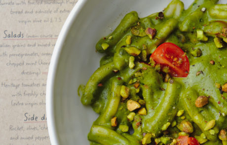 vegan pesto basil pistachio casarecce emilias crafted pasta london restaurant st katharine docks